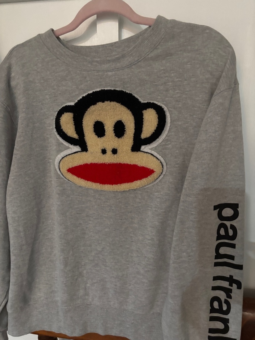 Paul Frank Gray Sweatshirt with Monkey Patch (Black, Cream, Red)